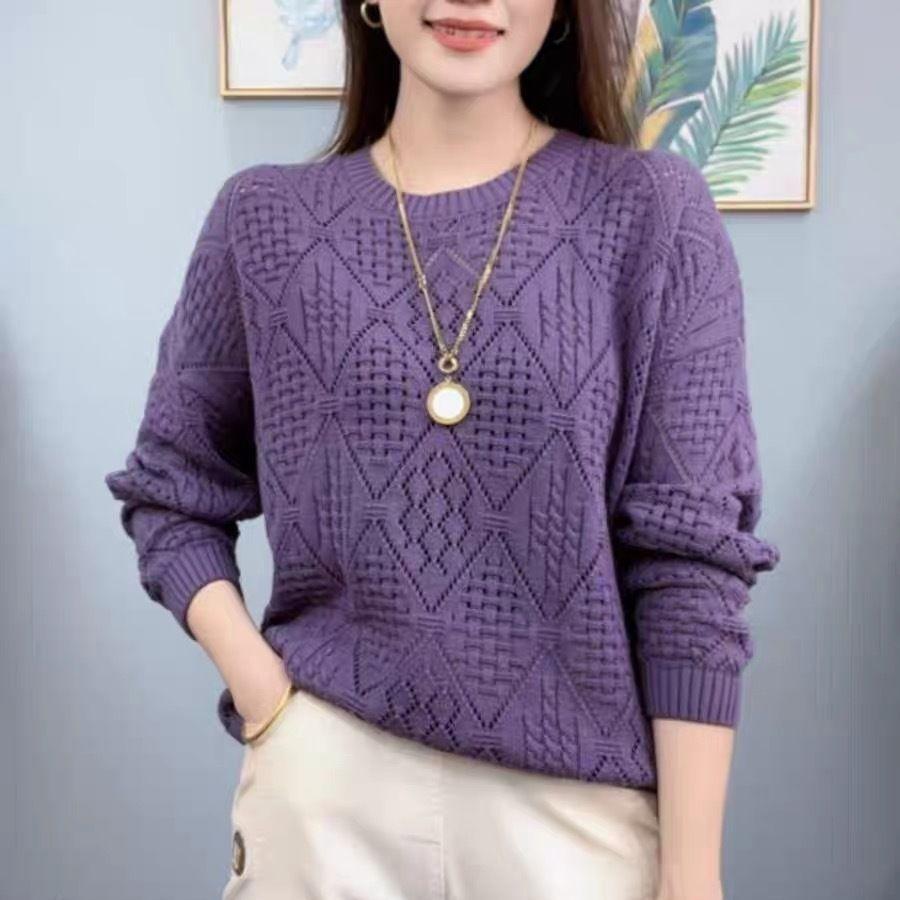 

Весенне-осенний французский ажурный вязаный свитер для женщин, модный свободный и утягивающий, универсальный топ с длинными рукавами S