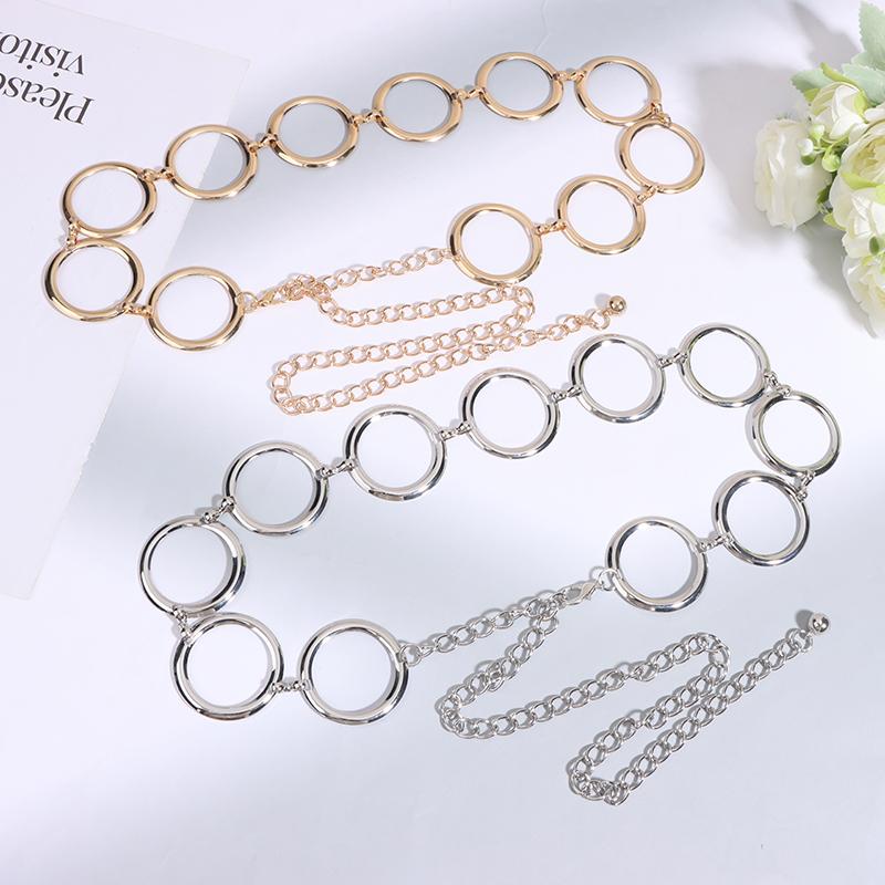 Luxury Fashion Women Metal Chain Belt Large Metal Ring Waist Strap Dress Coat Skirt Lady Decorative Waistband