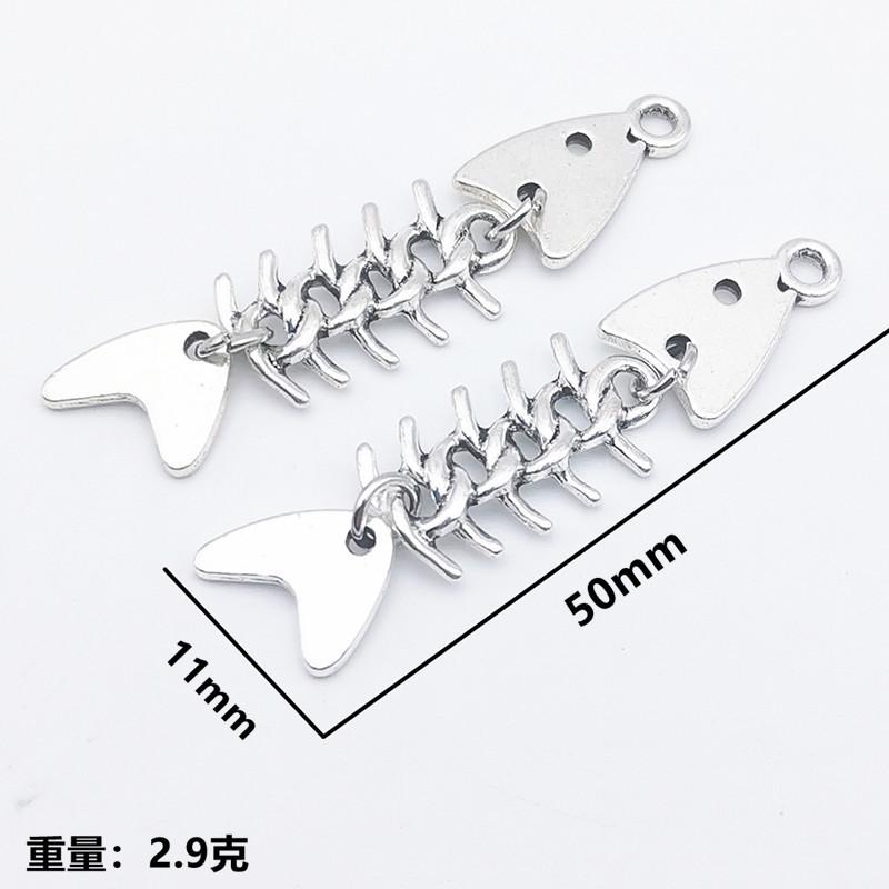 DIY Alloy Fish Bone Pendant Beads Retro Fish Shaped Versatile Bracelet Jewelry Accessories