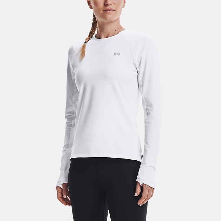Under Armour Printed Fitted Training Sweatshirt Crew Neck Long Sleeve T-Shirt Women Tops White 1366979-100