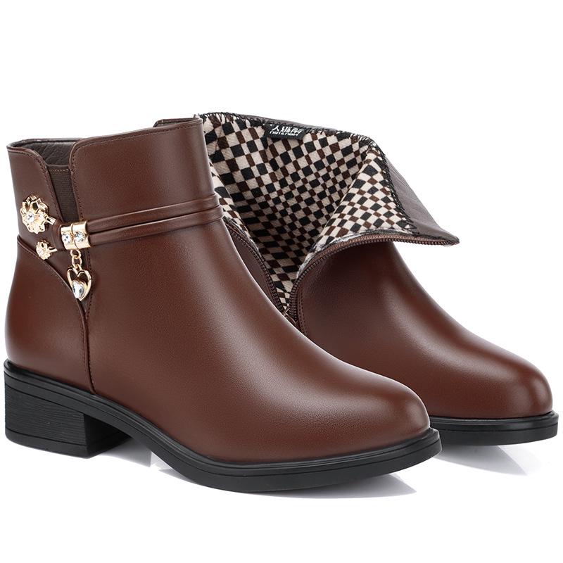 Dámské bavlněné kotníkové boty: Měkká kůže, nízký podpatek, plus samet na podzim a zimu 2021