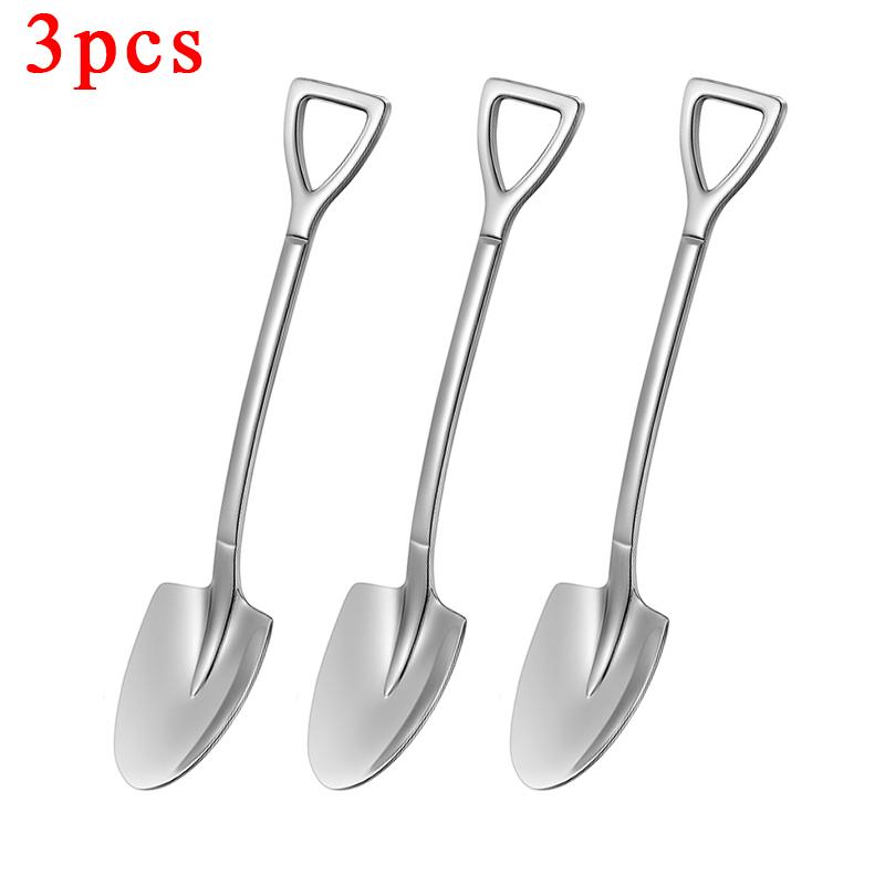 2-4pcs Stainless Steel Shovel Coffee Spoon Set Scoop Shovel Creative Tea-spoon Ice Cream Dessert Spoon Birthday Gift Tableware