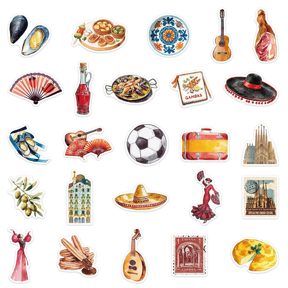 10/30/50pcs Retro Spanish Traditional Culture Stickers Aesthetic Art Sticker Water Bottle Luggage Phone Cartoon Food Decals Pack