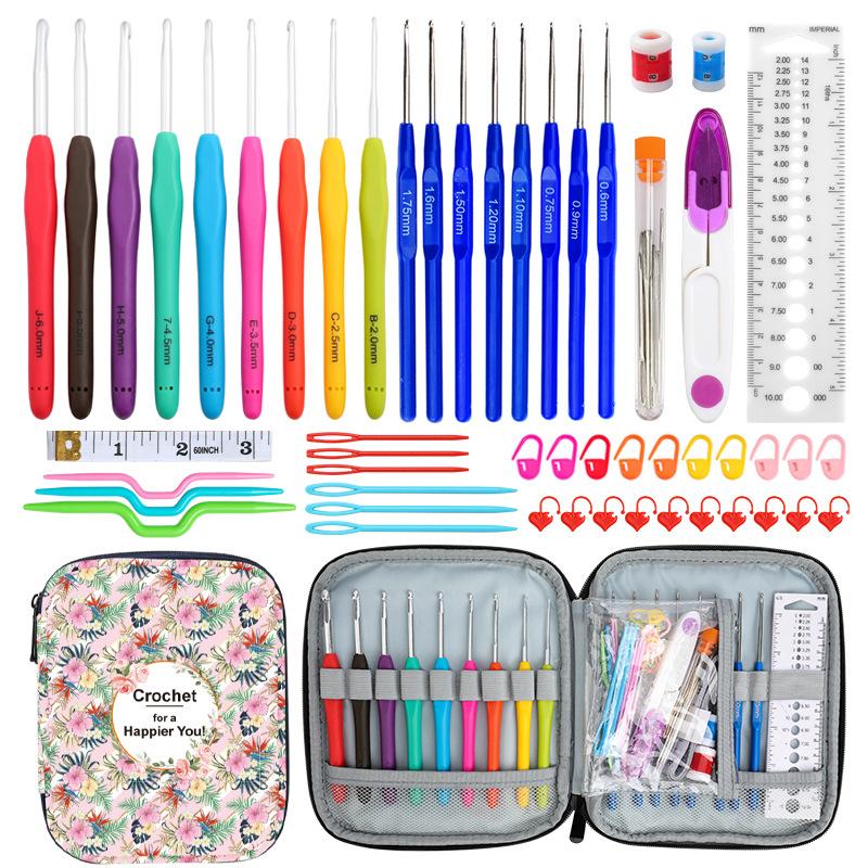Professional crochet set, 9 ergonomic soft-grip crochet hooks, with storage box (B)