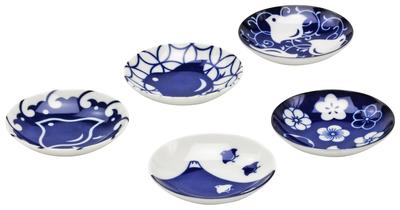 Mino Ware Small Plate Tableware Set, Bean Plate, Soy Sauce Plate, 5-piece Set, Diameter Approx. 9.5cm, Houndstooth Japanese Tableware, Microwave
