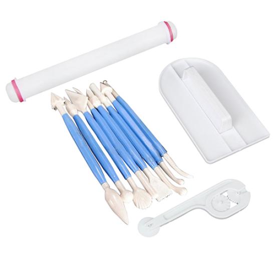 

11 шт., набор инструментов для раскатки сахарной помадки, гладкий резак для тиснения, для выпечки, набор инструментов синий