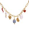 Youthway Trendy Stainless Steel Pearl Conch Heart Porcelain Bead Chili Pendent Necklace Waterproof  Gold-Plated Beach Jewelry