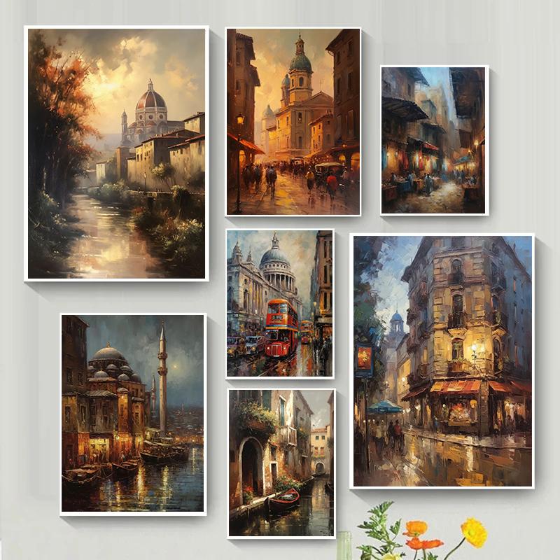 Beauty Romance Townscape Posters Marrakech Morocco Italy City of Water Prints Canvas Painting Wall Art Pictures Home Room Decor