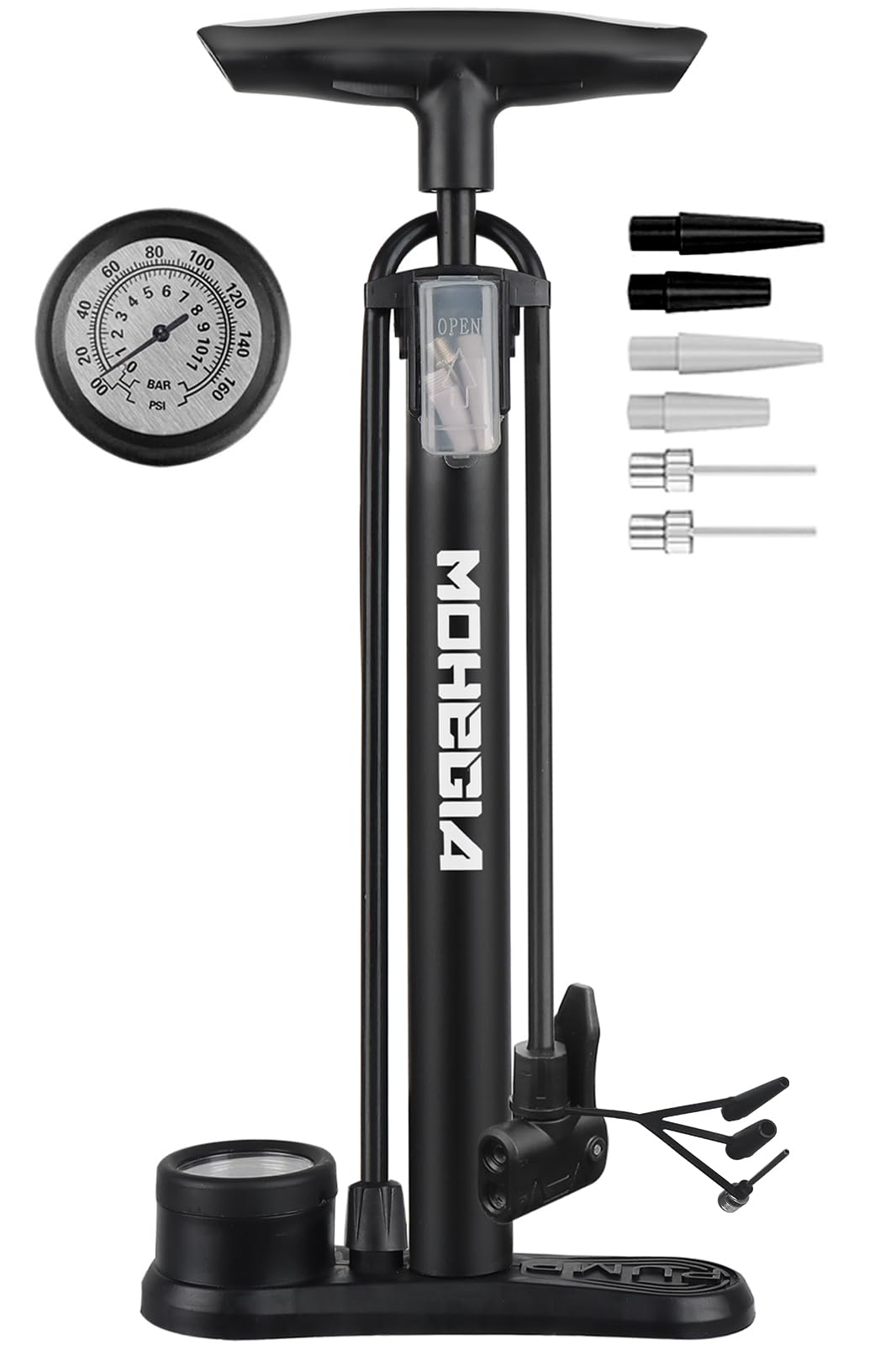 

MOHEGIA Велосипедный напольный насос Совместим с американскими и британскими клапанами 160PSI Манометр Черный насос - Французский, - -