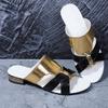 Plus Size Low Heel Slippers Summer New Round Toe Open Toe Cutout Color Block Non-slip Wear-resistant Flip Flops