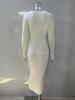 Damen Langarm Herbst/Winter Woll Bodycon Kleid - Gestrickt, Gerippt, Einfarbig, Rundhals