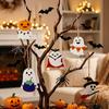 Halloween Wall Ornaments Ghost Wooden Hanging Sign with Hemp Rope, Cute Holiday Pendants for Home Party Decorations