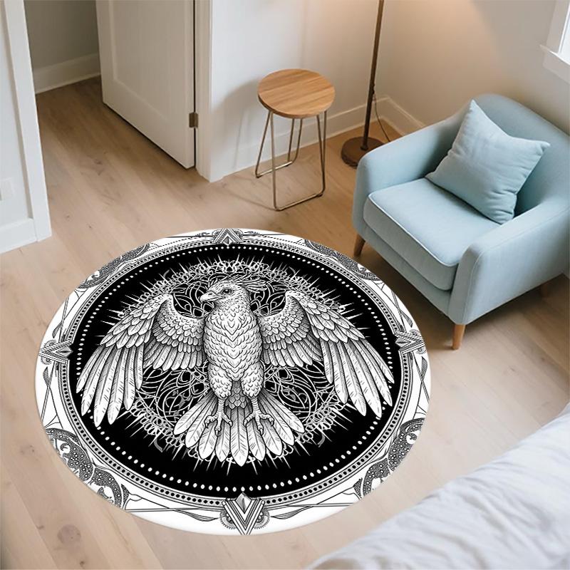 Black and White Bird,Round Area Rug,Carpet Rug for Living Room Bedroom Sofa Playroom Decor,Non-slip Floor Mat