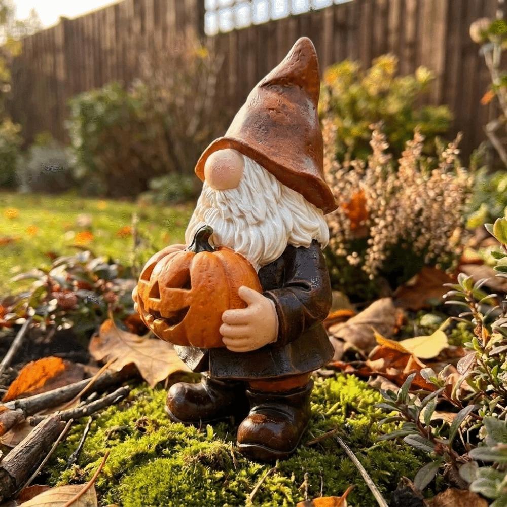 Cartoon Garden Dwarfs Statues Resin Dwarf Holding Pumpkin Ornament Halloween Pumpkin Lawn Garden