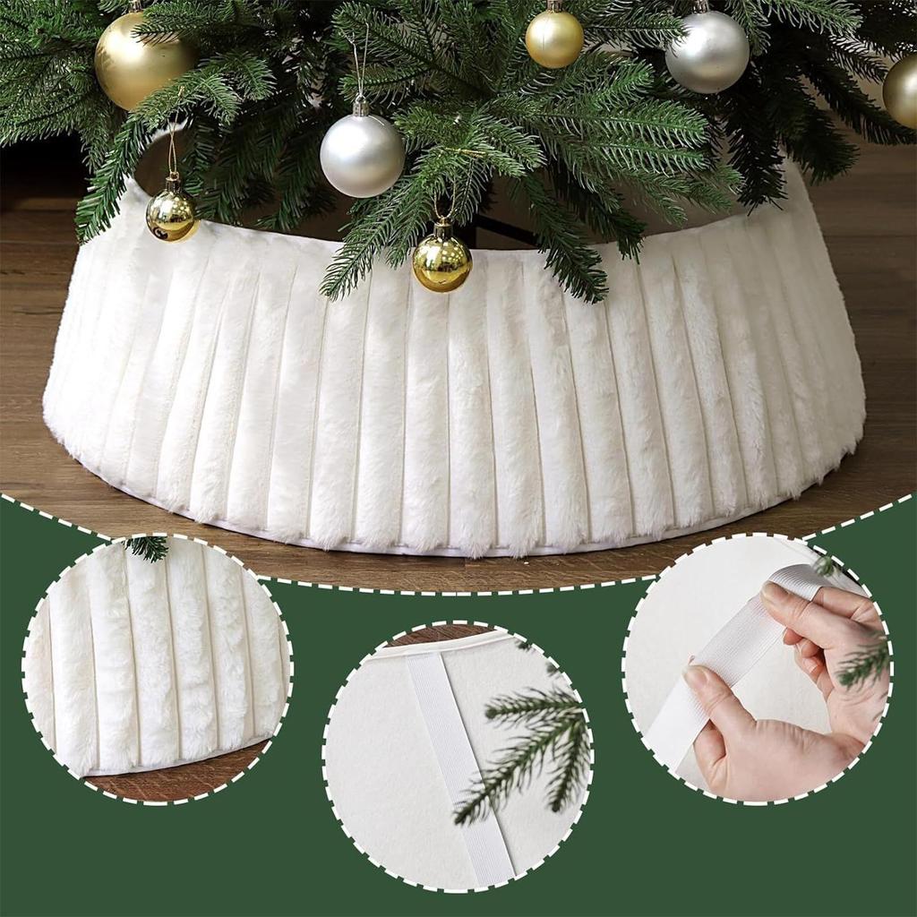 Christmas Tree Collar White Rustic Plush Soft Skirt Bohemian Artificial Tree Collars For Outdoor Indoor Farmhouse Home Holiday