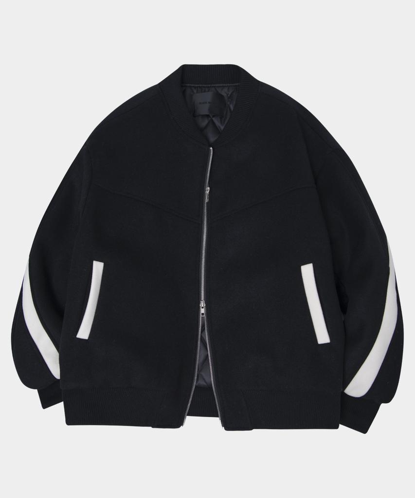 Black Moment Contrast Cut Detail Two-Way Stadium Bomber Padded Jacket [Charcoal]