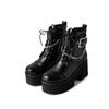 Europe, America, Autumn and Winter New Thick Heel Side Zipper Thick Bottom Fashion Rivet Belt Buckle Muffin Women's Chain Martin Boots