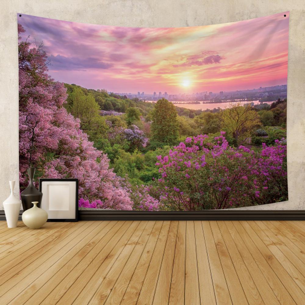 Natural psychedelic wall hanging lavender flower sea tapestry landscape art wall covering decorative blanket background tapiz