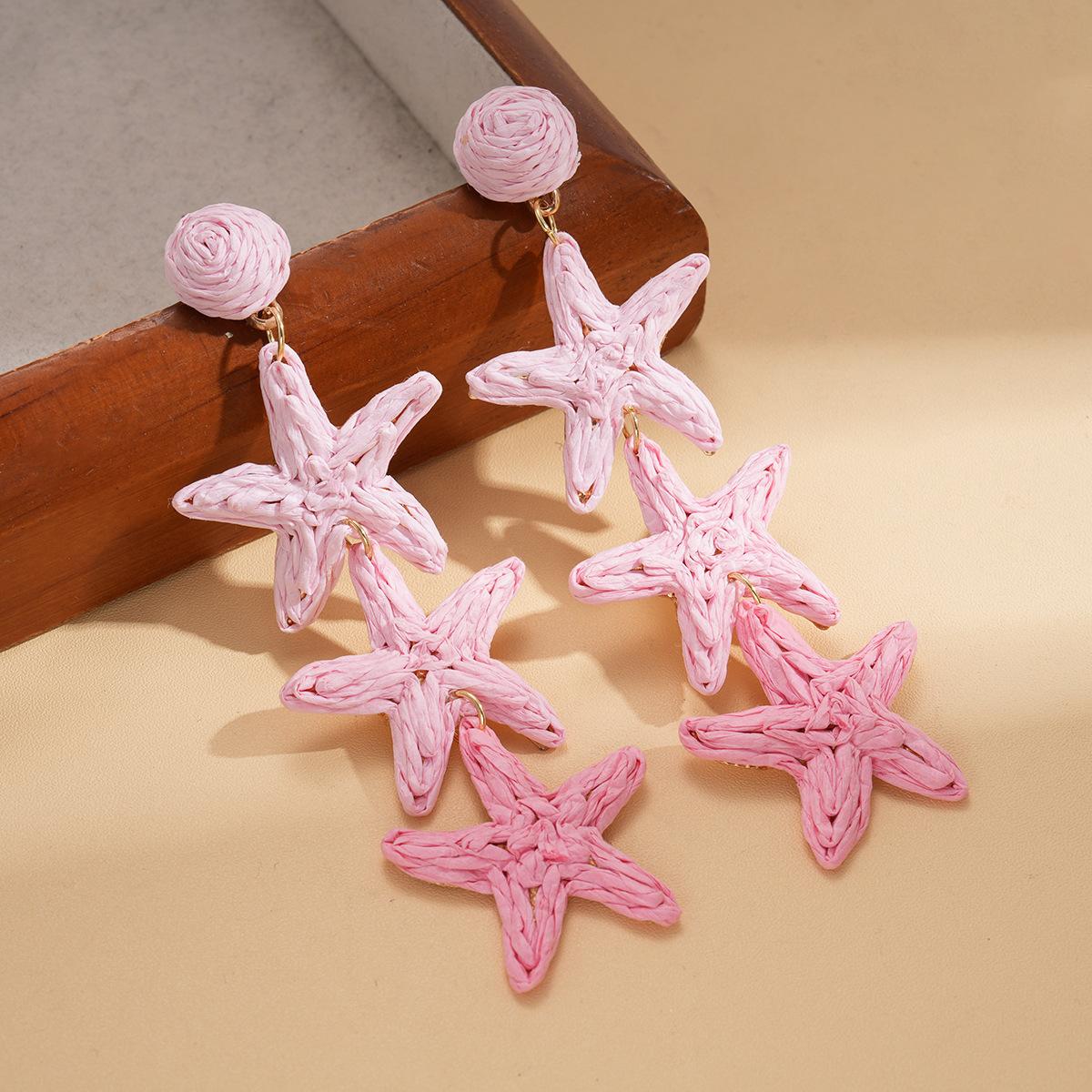European and American vacation style silver needle raffia star fringed earrings seaside personalized earrings