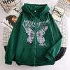 Women's Hooded Zip Up Loose Fit Long Sleeve Printed Butterfly Casual Cardigan Sweatshirt Jacket