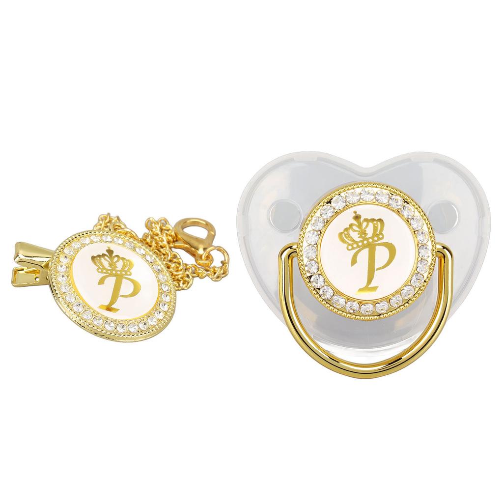 Baby Pacifier Teething Golden Rhinestone Nipple Letters Pacifier for Baby Baptism Bathing