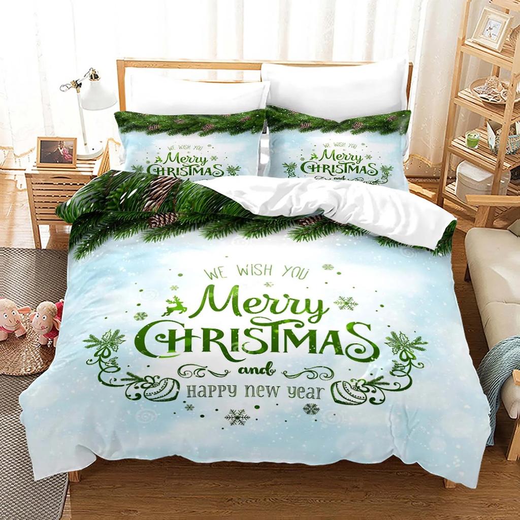 Red Christmas Duvet Cover Santa Claus Snowman Bedding Set Microfiber Cartoon Comforter Cover With Pillowcases