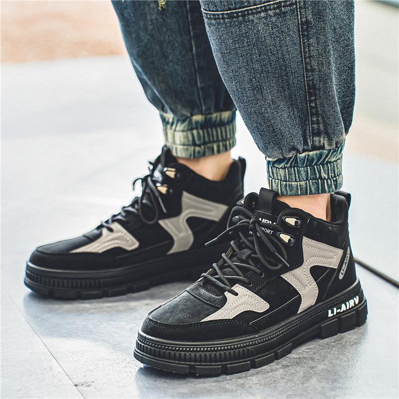 Ins Trend Men's Autumn Winter Boots Hightop Skateboard Shoes Students Boys Platform Walking Casual Boots
