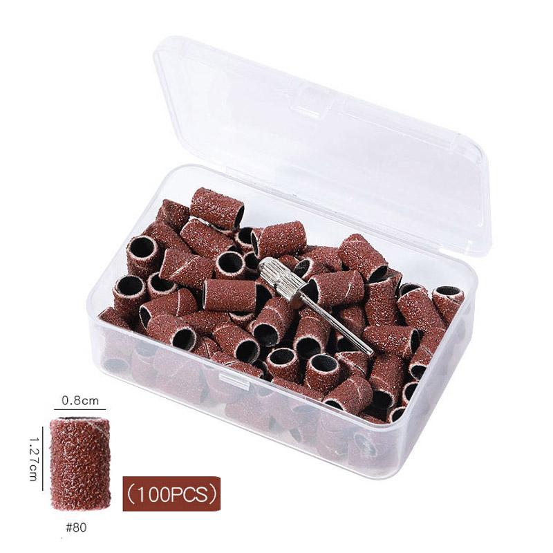 210/100/75pc Sanding Cap Bands For Electric Manicure Machine 180/120/80 Grit Nail Drill Grinding Bit Files Pedicure Tool Set