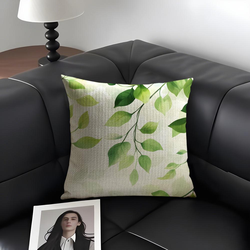 Leaves INS Cushion Cover Natural Linen Organic Fabric DoubleSided Printing Sofa Home Decor Gift Pillow Case