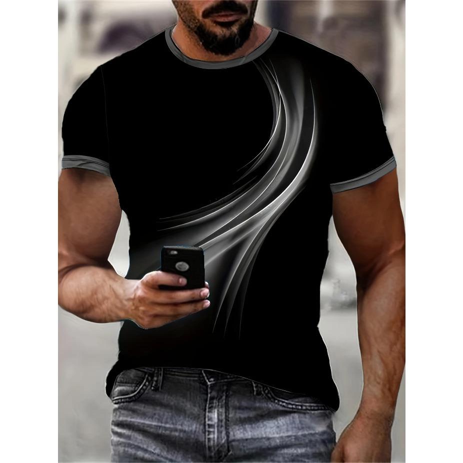 

[Stylish 3D T-Shirt] Stylish 3D Print Men s Casual Short-Sleeve T-Shirt - Minimalist Black and Color-Block Design - Perfect for Summer Outdoor Sports XS