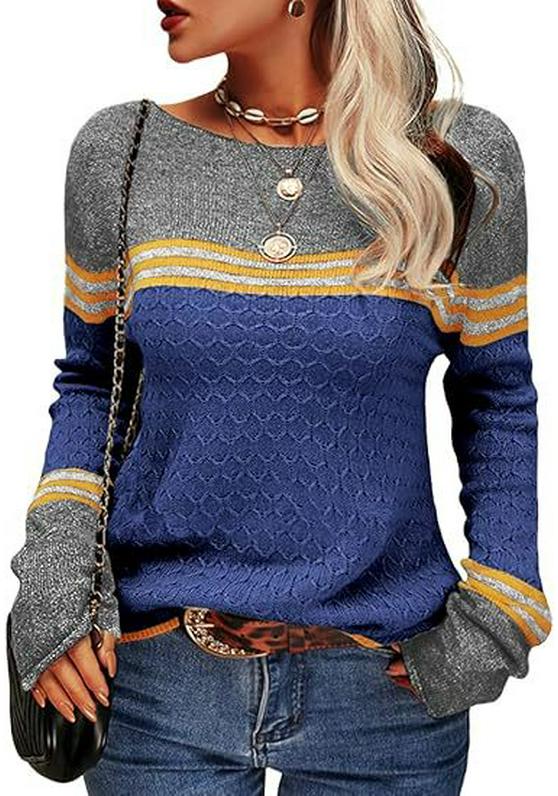 2025 European American Striped Color Block Knit Sweater: Autumn/Winter Women's Fashion Pullover