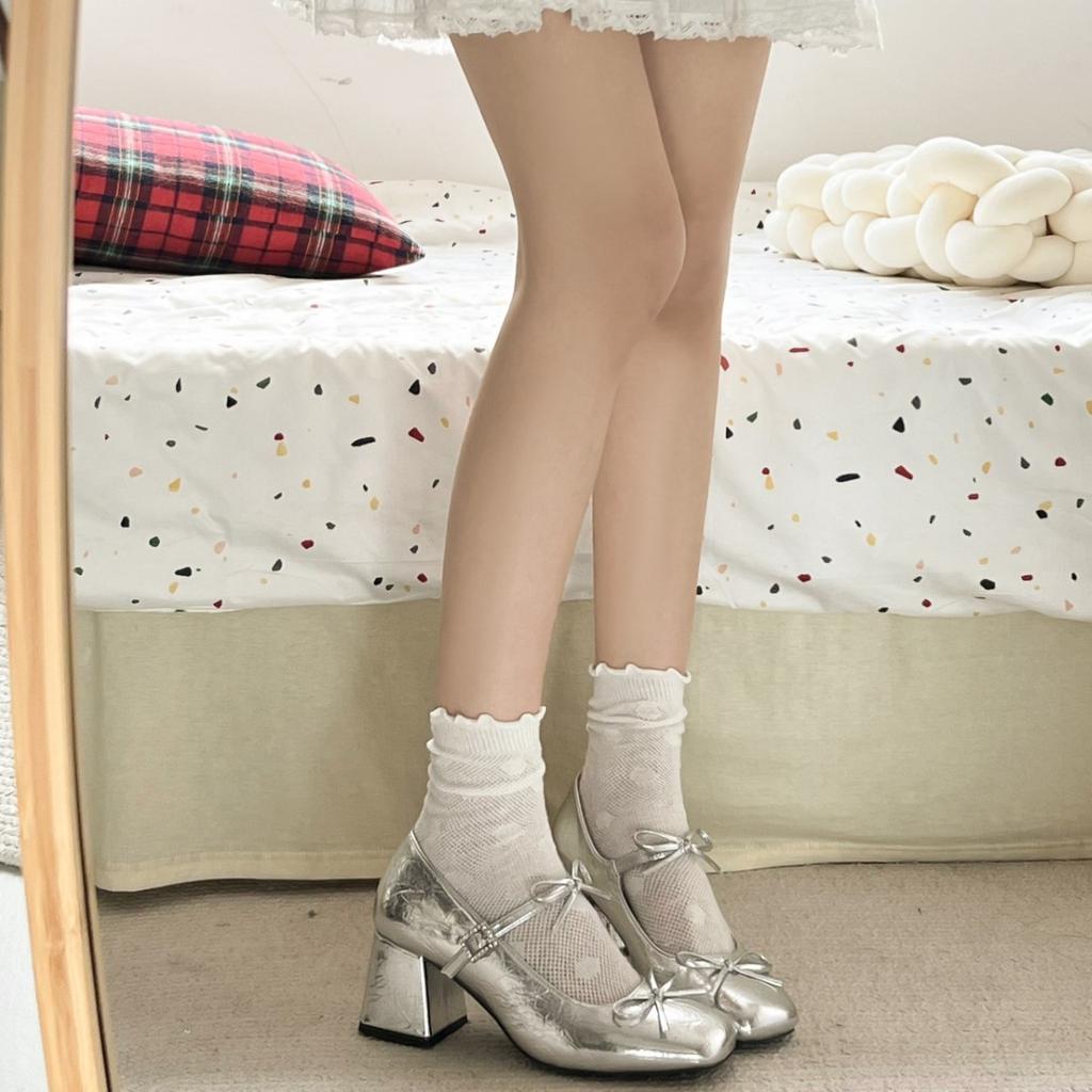 French White Small Fragrant Single Shoes Women's 2025 New Summer One-word Strap with Skirt Thick Heel Mary Jane Small Leather Shoes