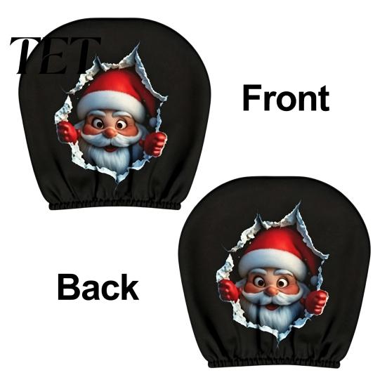 Funny Holiday Car Interior Styling 2Pcs Santa Headrest Covers, Christmas Printed Pillow Cases, Universal Fit Festive Travel Decorations for