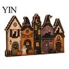 Rustikální podzimní středové dekorace stolu Halloween Retro strašidelná vesnice Dřevěná dekorace na stolní desku, Podzimní statek Čarodějnice Americký venkovský styl Figurky