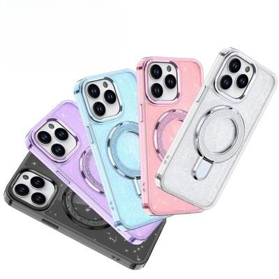Applicable To IPhone 16 Bright Flashing Powder Bracket Mobile Phone Case Apple 15 ProMax Magnetic Suction 14 Anti Fall 13 Protection Case