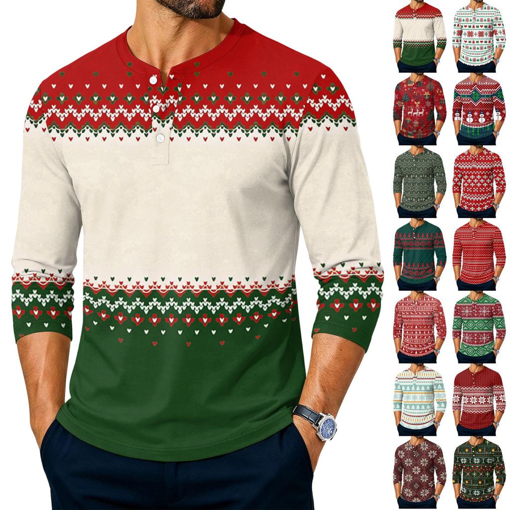 Men's Long Sleeve Shirt Christmas Print Holiday Casual Top