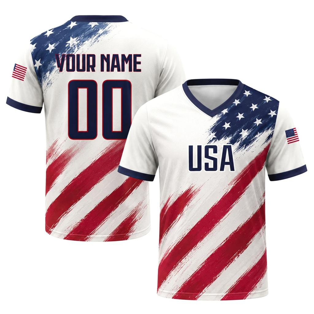 Customizable Soccer Jersey Shirt with Personalized and Number Breathable Fabric Short Sleeve V Neck Sports Top for Men Women