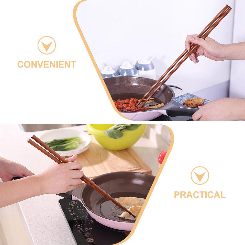 1Pair Chinese Long Wooden Chopsticks 32Cm Red Sandalwood Hot Pot Frying Cooking Pasta Noodles Barbecue Heat Resistant Comfort