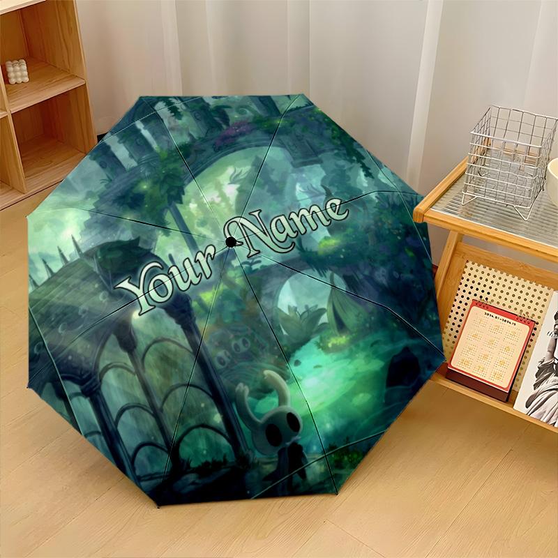 Custom Text Automatic 8 Bone Umbrella, Portable Sun Rain Protection UmbrellaHollow Knight