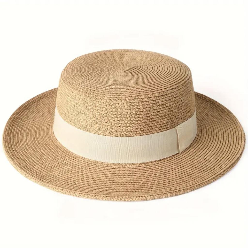 Nowy francuski płaski kapelusz słomkowy z dużą obwodem głowy, damski letni kapelusz plażowy top hat, duży rozmiar, powiększony kapelusz przeciwsłoneczny
