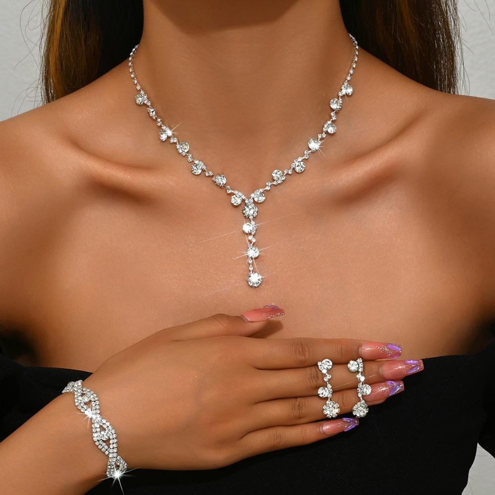 

Jewelry Set, Brand New Shiny Inlaid Women s Wedding Accessories, Necklaces, Earrings, Bracelets, Three-piece Set.