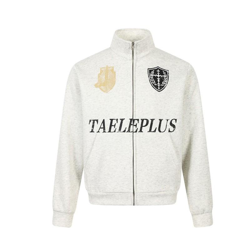 Mens 2026 American Vintage Wash Badge Print Stand Collar Zip Up Sweatshirt Jacket Casual Outerwear
