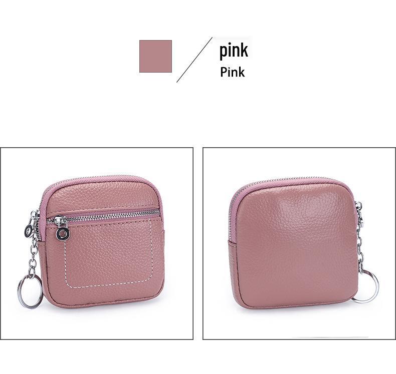 Women's Genuine Leather Mini Coin Purse with Zipper - Compact Storage for Driver's License, Lipstick, and Earphones.