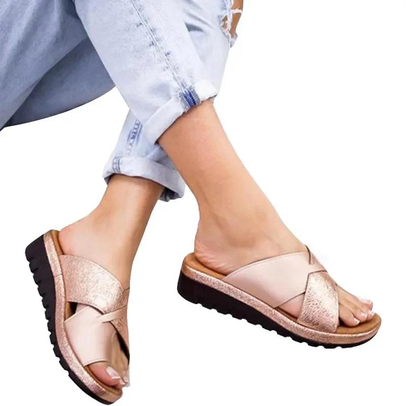 

2026 Women Shoes Slippers Orthopedic Bunion Corrector Comfy Platform Ladies Casual Big Toe Correction Sandal Sandalias 43 золотий