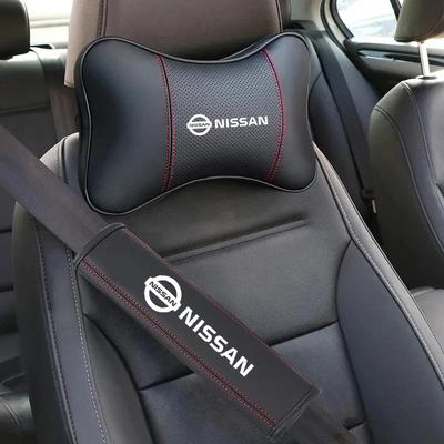 PU Leather Car Headrest Pillow Seatbelt Shoulder Pad For X-trail Qashqai Note Juke Sentra Patrol Navara Micra Leaf Almera