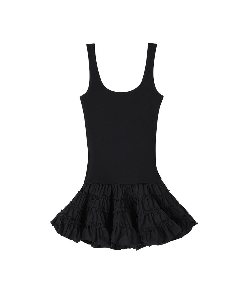 CRANK Frill Tiered Dress_Black