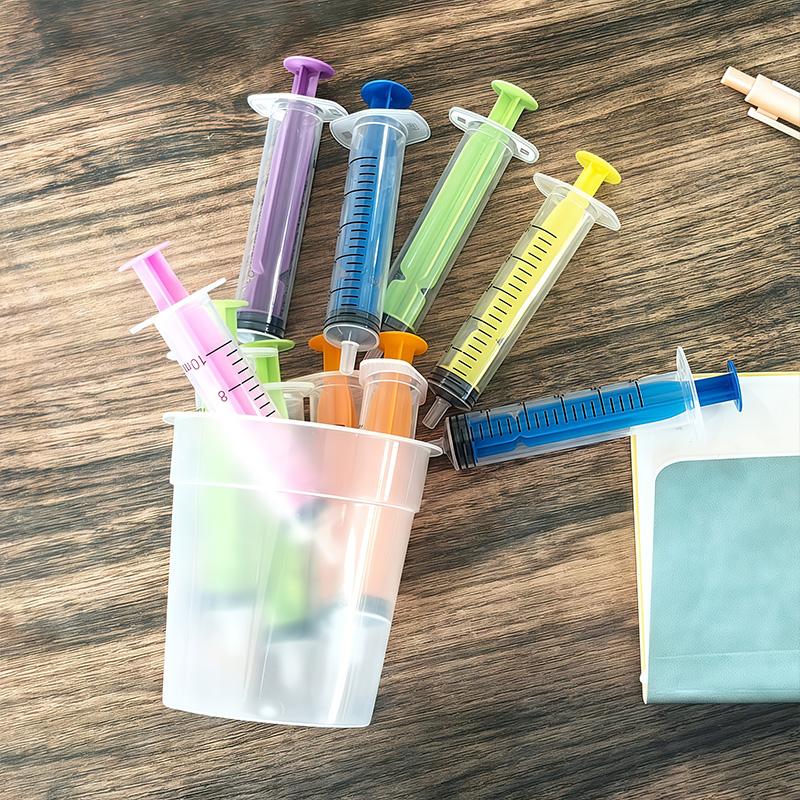 6 Pieces of 10ml Colored Syringe with Caps, Suitable for Glue, Liquid Distribution and Measurement, Pet Food Feeding, Refilling Ink Cartridges, Etc.