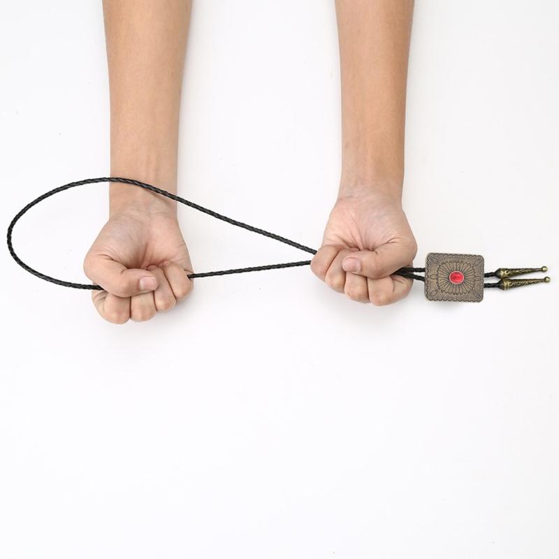 Punk Style Bolo Tie with Emblem Charm Necktie Necklace Costume Accessory