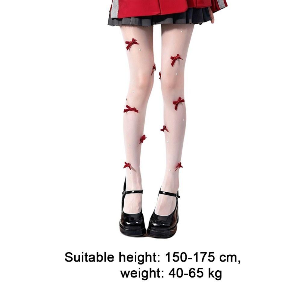 Pearl Embroidery Pearl Stockings Velvet Bow Pantyhose Fashionable Body Stockings Base Layer