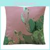 Elegant Tropical Flower Cactus Linen Pillow Case For Sofa And Car Home Decor